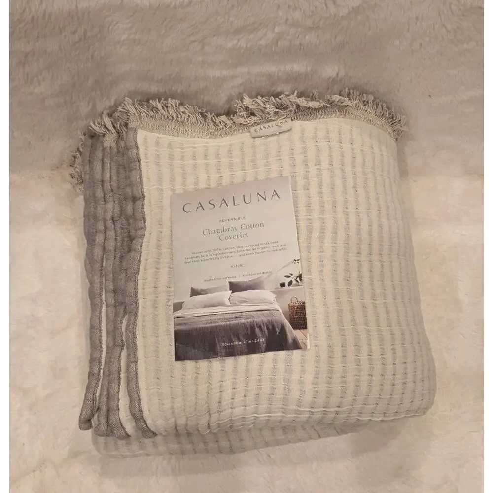 Casaluna Reversible Textured Cotton Chambray Coverlet Gray DISCONTINUED COLOR